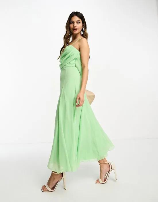 corset midi dress with soft cowl front in green