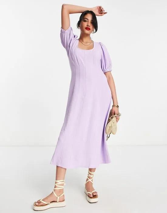 corset seam detail midi dress with scoop neck in lilac