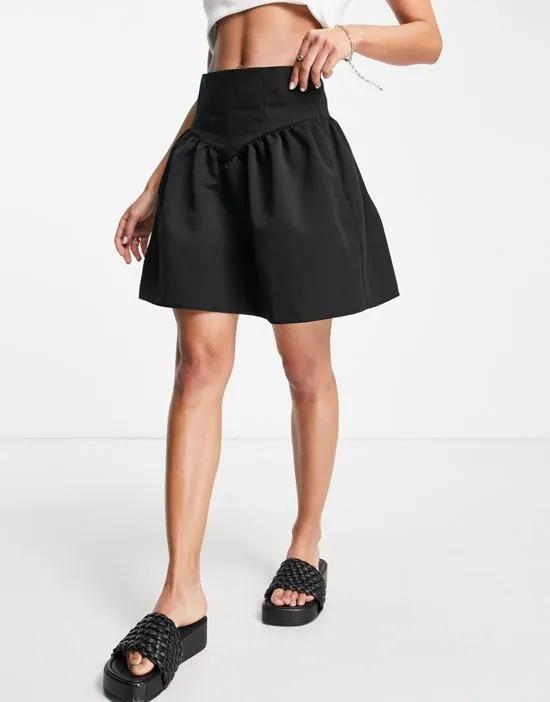 corset waist mini skirt in black
