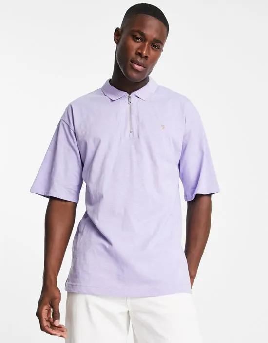 Costello zip cotton polo shirt in lilac