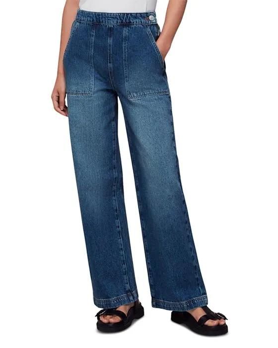 Cotton Authentic Side Zip Mid Rise Straight Leg Jeans in Denim