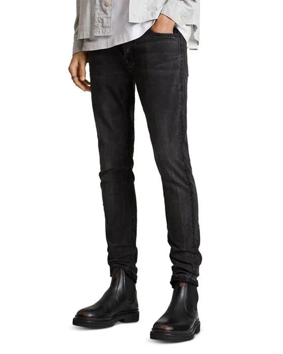 Cotton Blend Cigarette Skinny Jeans in Washed Black