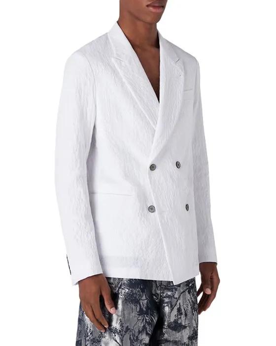 Cotton Blend Crinkle Textured Regular Fit Double Breasted Blazer