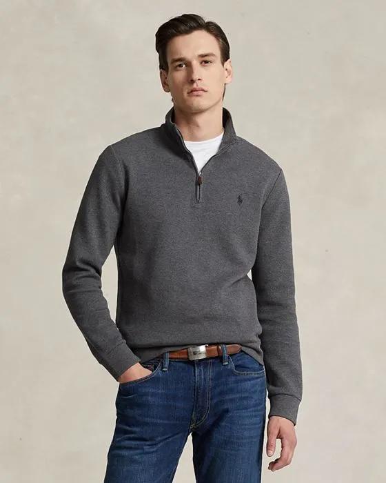Cotton Blend Double Knit Mesh Quarter Zip Mock Neck Sweatshirt