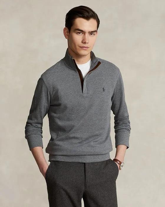 Cotton Blend Double Knit Quarter Zip Mock Neck Sweater