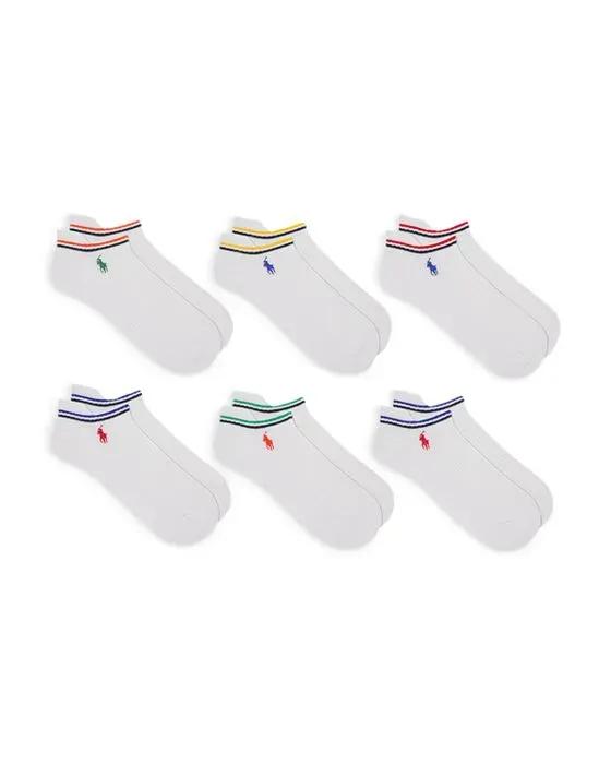 Cotton Blend Double Stripe Embroidered Logo Low Cut Socks, Pack of 6