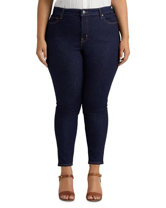Cotton Blend High Rise Ankle Skinny Jeans in Blue