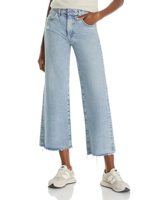 Cotton Blend High Rise Ankle Wide Leg Jeans in Windswept