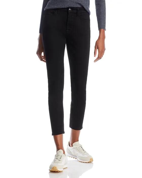 Cotton Blend High Rise Skinny Ankle Jeans in Clasblknoi