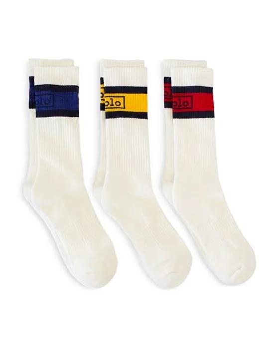 Cotton Blend Logo Stripe Crew Socks, Pack of 3