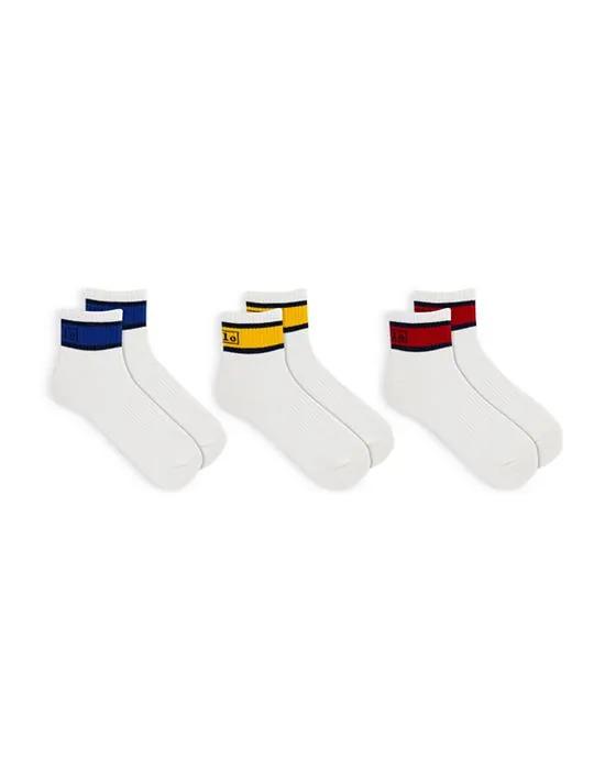 Cotton Blend Logo Stripe Quarter Socks, Pack of 3