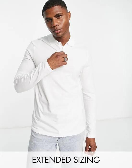 Cotton Blend long sleeve jersey polo in white - WHITE