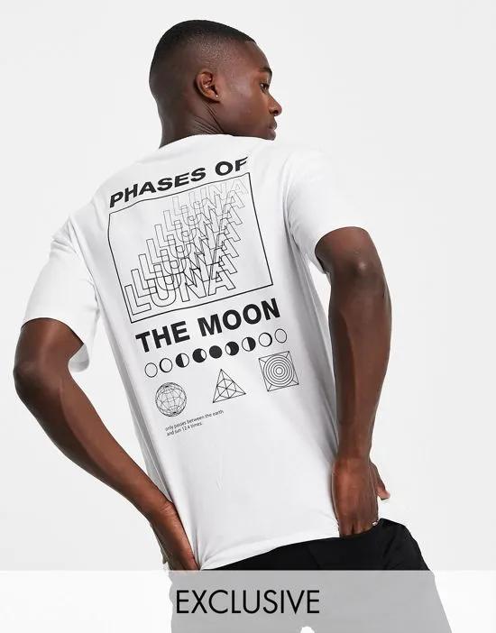 cotton blend oversized T-shirt with moon back print in white Exclusive to ASOS - WHITE