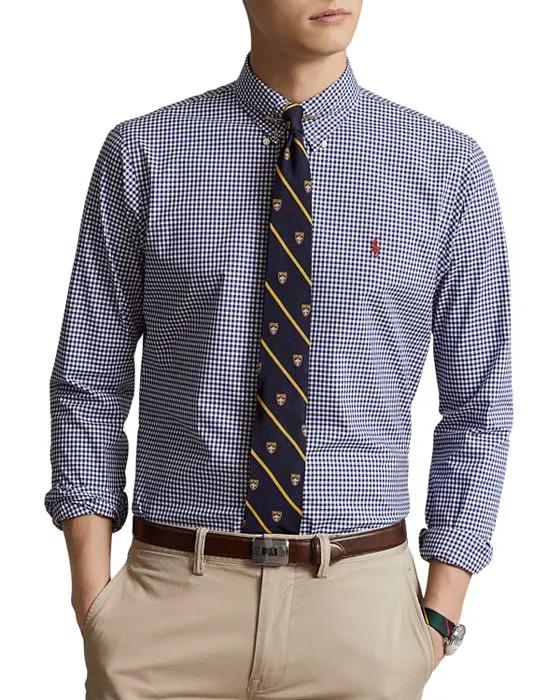 Cotton Blend Poplin Check Slim Fit Button Down Shirt