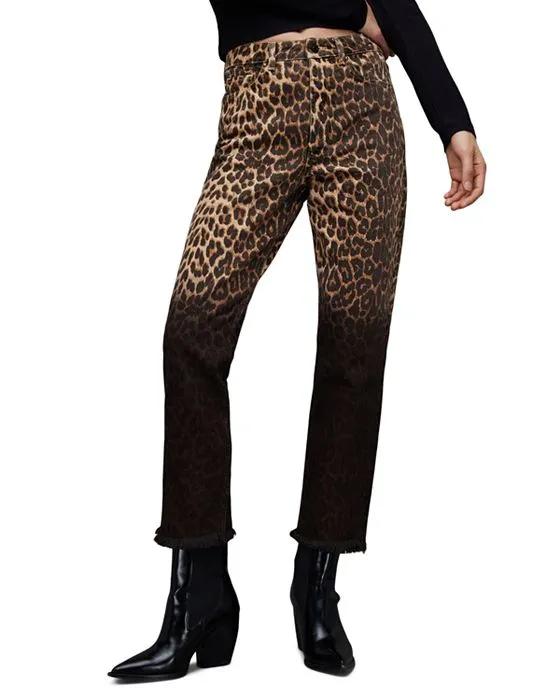 Cotton Blend Printed Jeans in Animal Brown