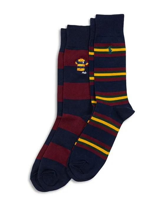 Cotton Blend Rugby Striped Socks, Pack of 2