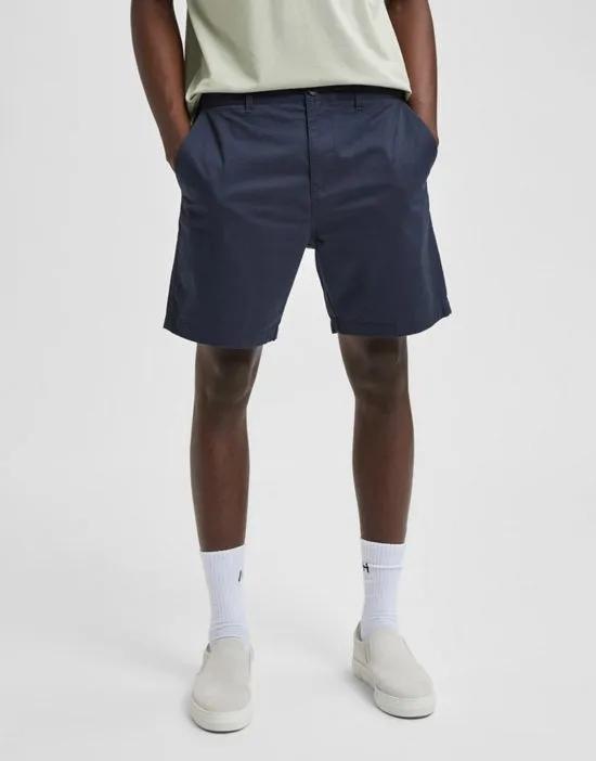 cotton blend slim chino shorts in navy - NAVY