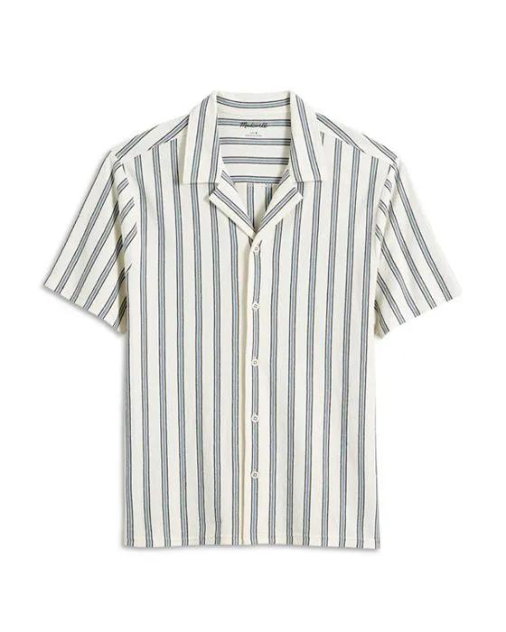 Cotton Blend Textured Knit Stripe Button Down Shirt