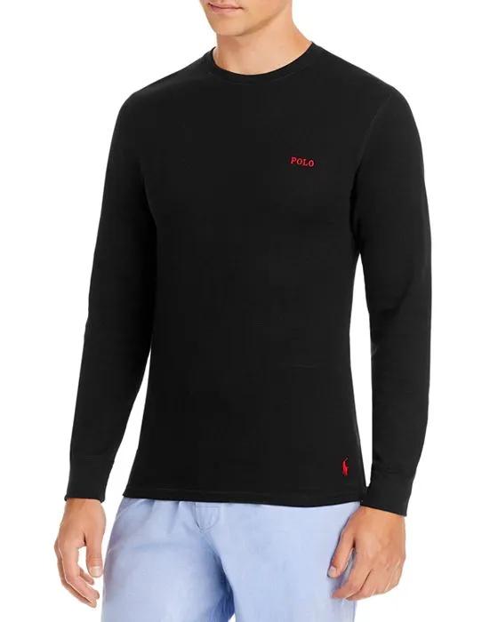 Cotton Blend Waffle Knit Embroidered Logo Long Sleeve Sleep Tee