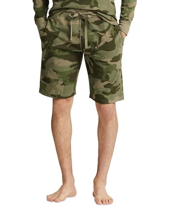 Cotton Blend Waffle Knit Enzyme Washed Camouflage Sleep Shorts
