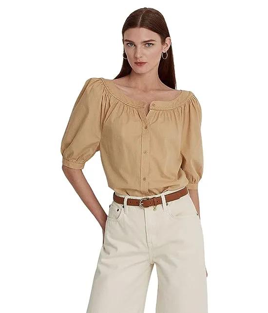 Cotton Broadcloth Puff-Sleeve Shirt