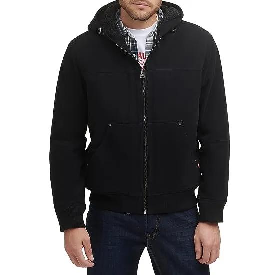 Cotton Canvas Hooded Utility Jacket with Sherpa Lining