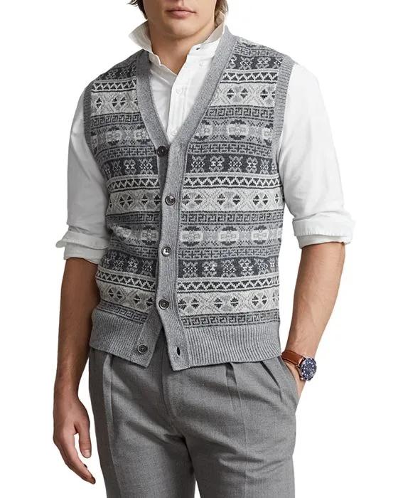 Cotton, Cashmere & Linen Fair Isle Regular Fit V Neck Sweater Vest