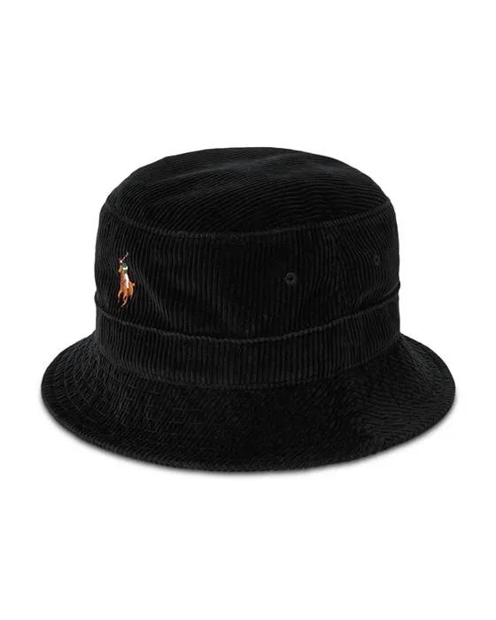 Cotton Corduroy Logo Embroidered Bucket Hat 