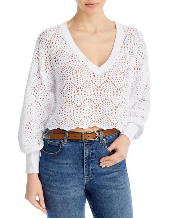 Cotton Crochet Cropped Sweater - 100% Exclusive