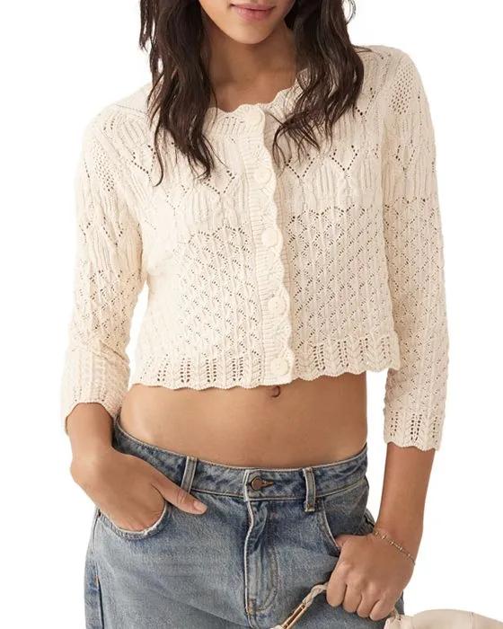 Cotton Cropped Open Knit Cardigan