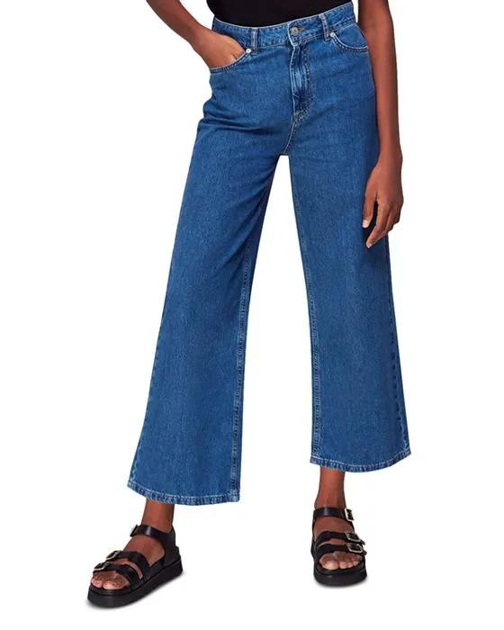 Cotton Cropped Wide Leg Jeans in Denim