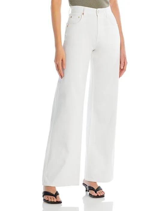 Cotton Dew High Rise Wide Leg Jeans in Off White
