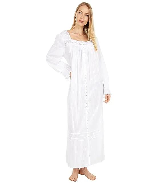 Cotton Dobby Stripe Woven 3/4 Sleeve Long Button Front Robe