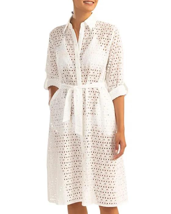 Cotton Eyelet Embroidered Shirt Dress Swim Cover-Up