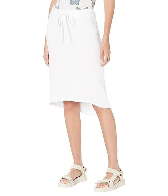 Cotton Fleece Raw Edge Midi Skirt with Drawstring