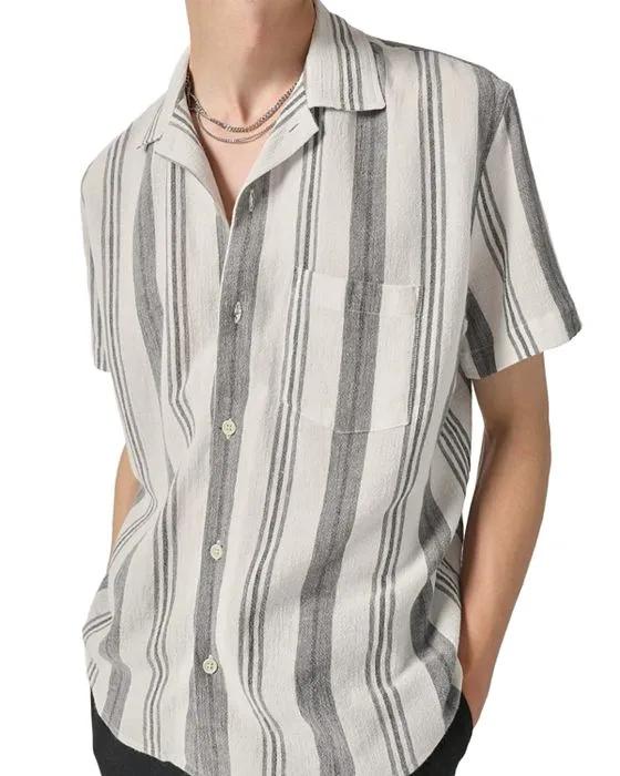Cotton Gradient Stripe Regular Fit Button Down Camp Shirt  