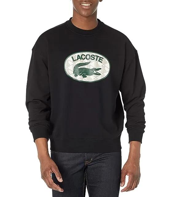 Cotton Graphic Crew Neck Sweatshirt with Front Logo Croc Graphic