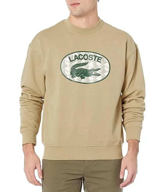 Cotton Graphic Crew Neck Sweatshirt with Front Logo Croc Graphic