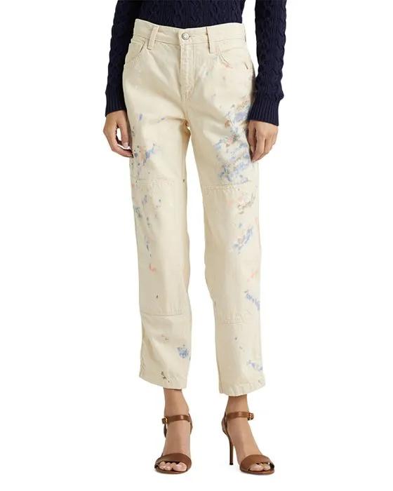 Cotton High Rise Straight Leg Carpenter Jeans in Cream