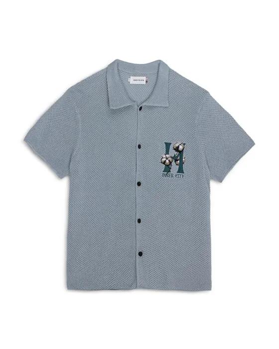 Cotton Knit Logo Embroidered Regular Fit Button Down Shirt