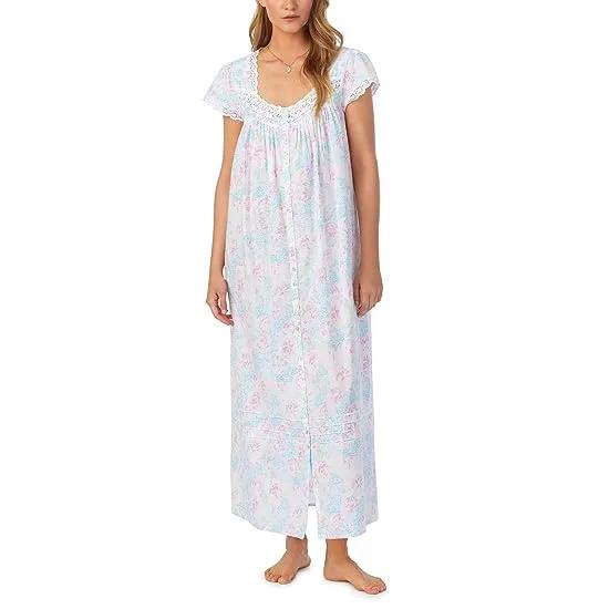 Cotton Lawn Cap Sleeve Button Front Robe