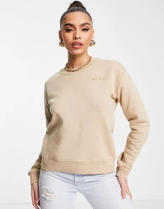 cotton logo print sweatshirt in beige - BEIGE