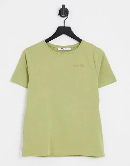 cotton logo print T-shirt in sage green - LGREEN