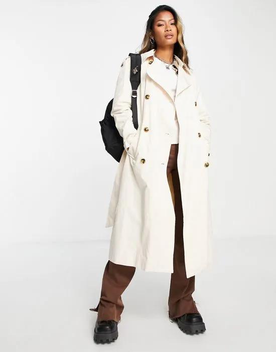 cotton midi trench coat in ecru - STONE