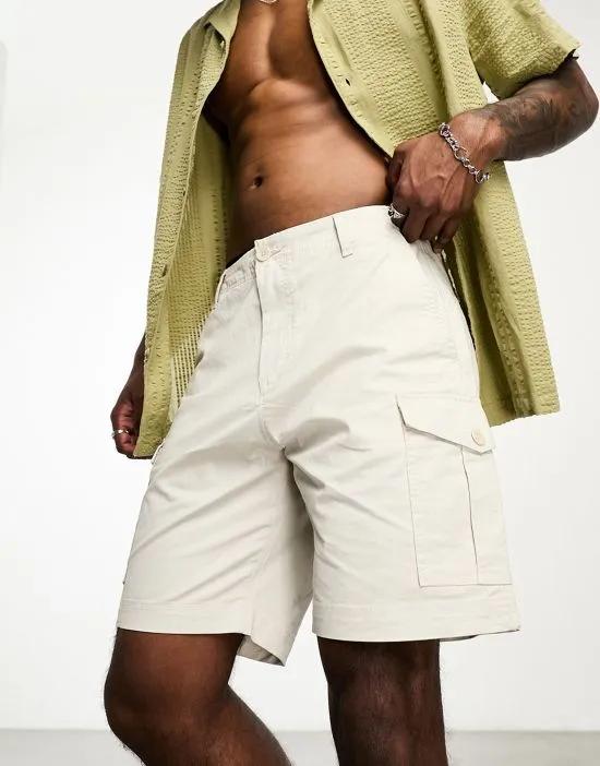 cotton mix cargo shorts in stone