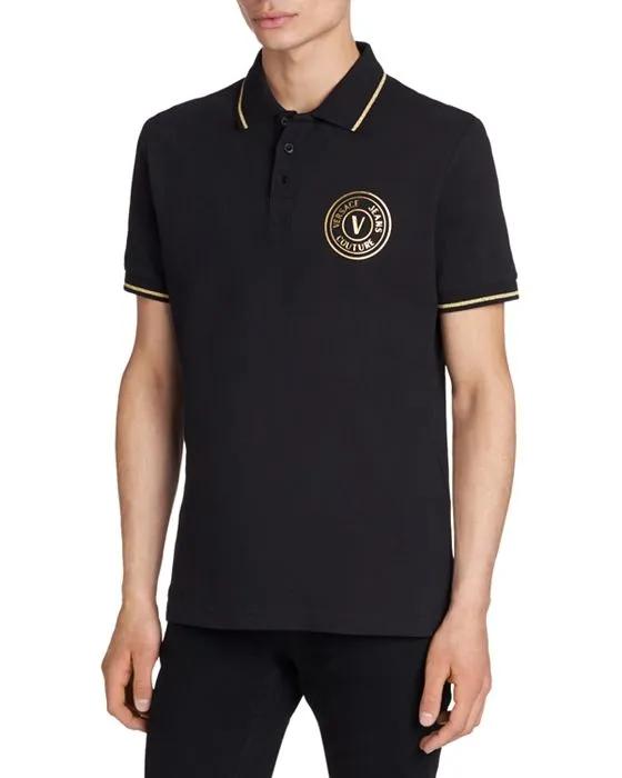 Cotton Piqué Metallic Tipped Logo Print Polo Shirt
