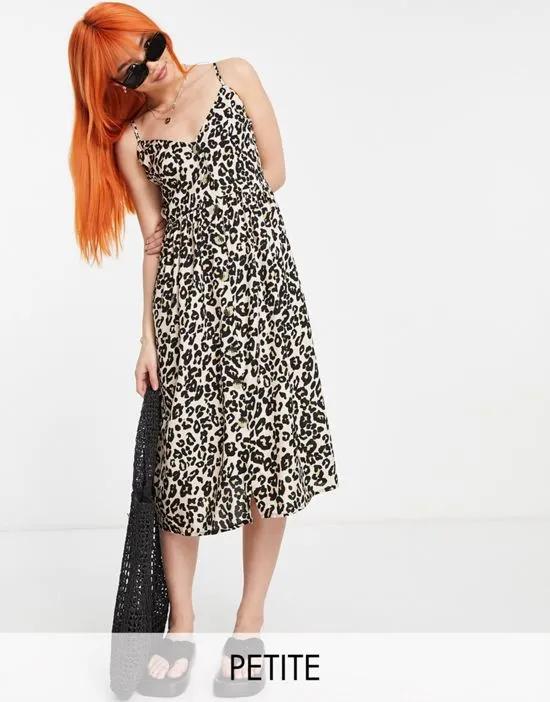 cotton poplin cami midi dress in leopard print