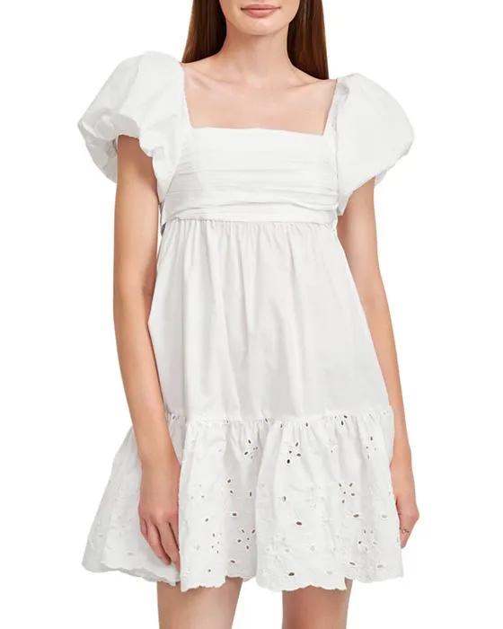 Cotton Puff Sleeve Mini Dress