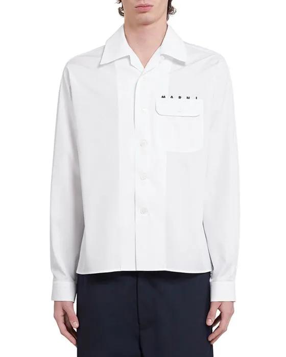Cotton Regular Fit Long Sleeve Button Down Bowling Shirt 