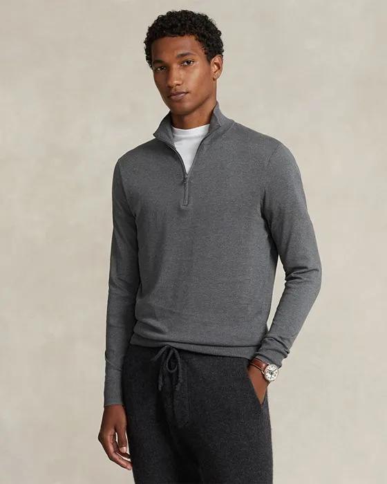 Cotton Regular Fit Quarter Zip Mock Neck Sweater